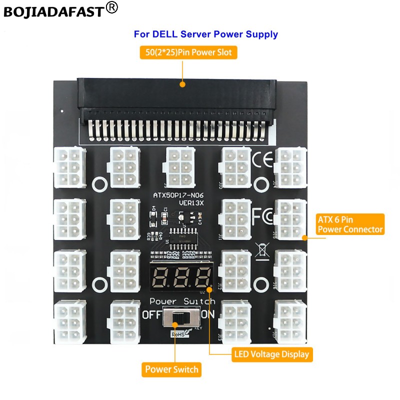 2400W Server Psu Breakout Board - 17 Portlu PCI-E 6Pin Konnektör Sunucu