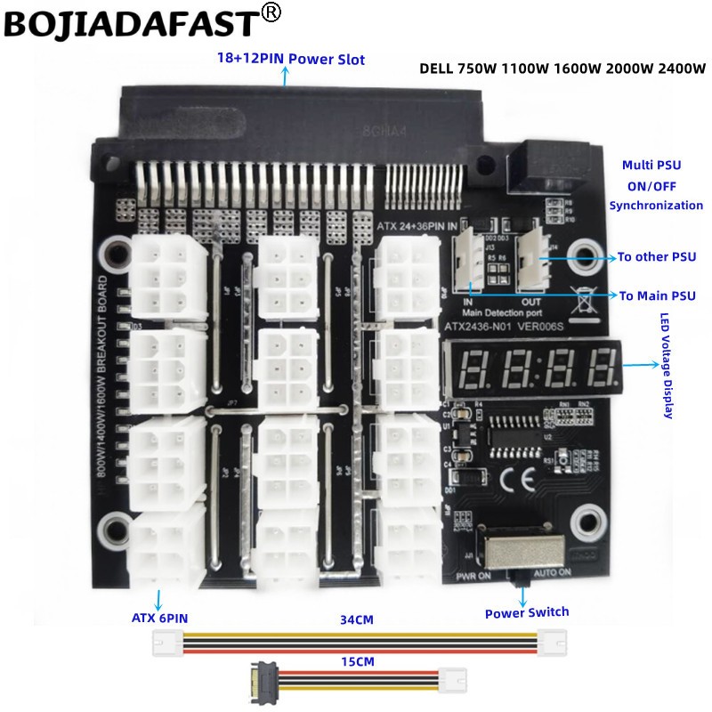 12 * PCI-E 6Pin Konnektör Bağl - 2400W Server Psu Breakout Board incelemesi ve fiyatı